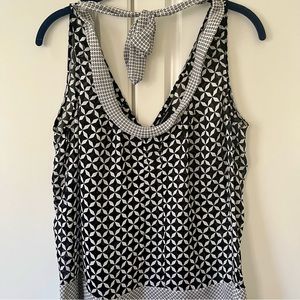 Club Monaco halter neck silk top, Black & white pattern, Size M